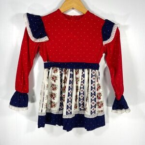 VTG Sears Winnie the Pooh Red Blue Pinafore Dress Girls 8